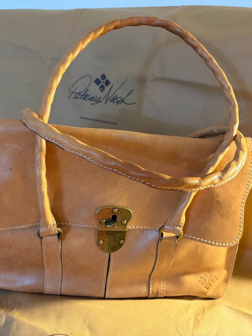 Patricia Nash Vienna Satchel Italian Leather Handbag - Biscuit